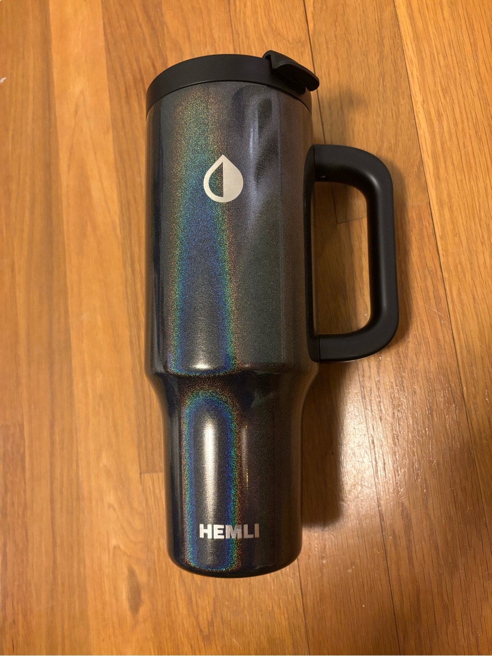 Iridescent Black Travel Mug with Handle - Black